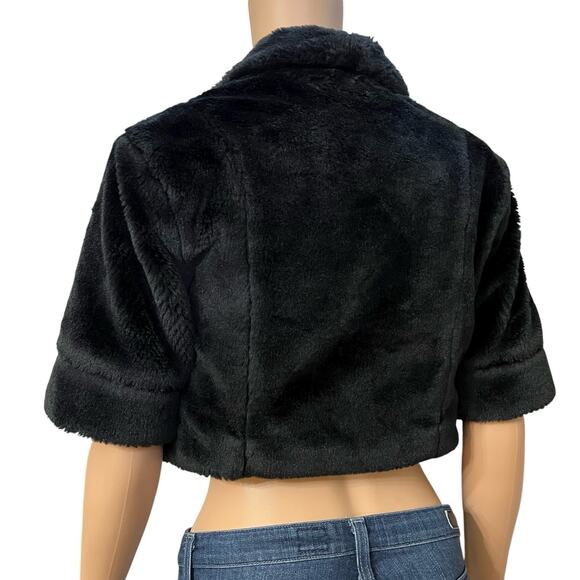 Y2K Forever 21 Faux Fur Bolero Jacket Small Black Short Sleeve Topper Coquette - Picture 4 of 11